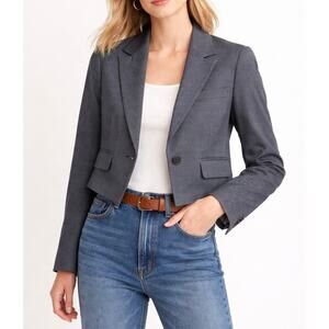Madewell Cropped Blazer Size S Blue Gray Italian Fabric Career Chic